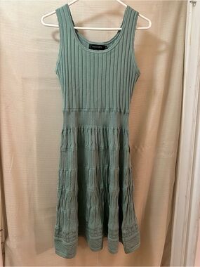 MEROKEETY Sage Green Sweater Dress Sleeveless Fit Flare Medium Boho